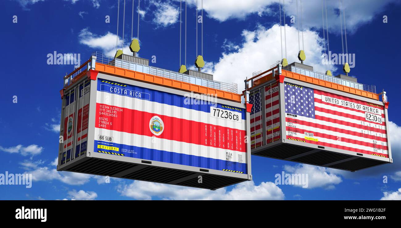 Shipping containers with flags of Costa Rica and USA - 3D illustration ...