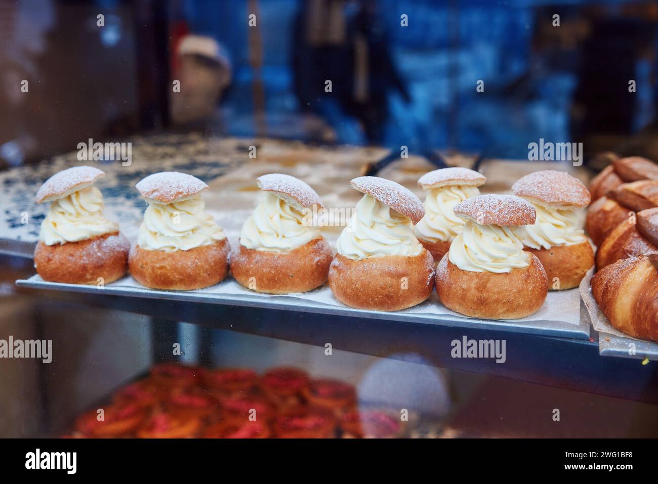 Semlor/fastelavnsboller, traditional Swedish/Danish sweet rolls; Copenhagen, Denmark Stock Photo