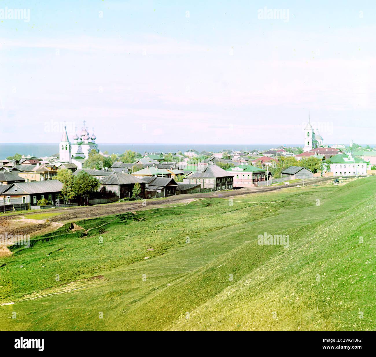 General view of the city of Belozersk from the fortress wall [Russian Empire], 1909. Stock Photo