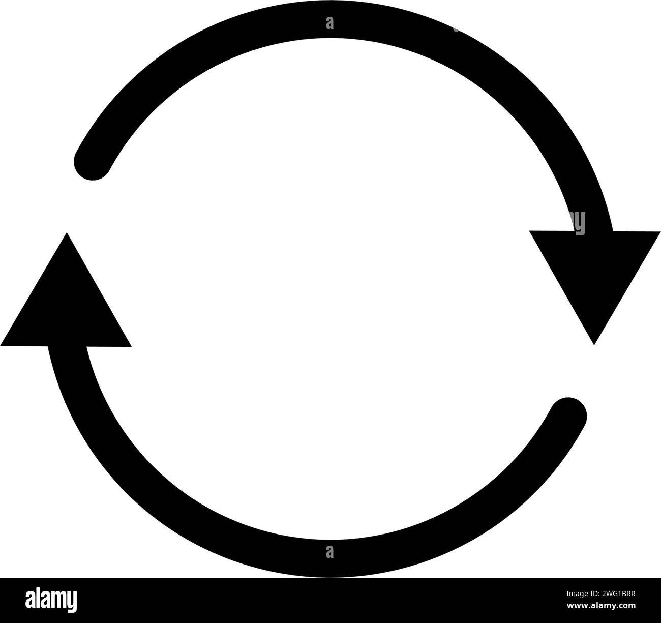 Two circle arrow icon. Round reload, restart, recycle and repeat symbol. Two arrow in loop. Round reload sign, repeat icon. Vector illustration Stock Vector