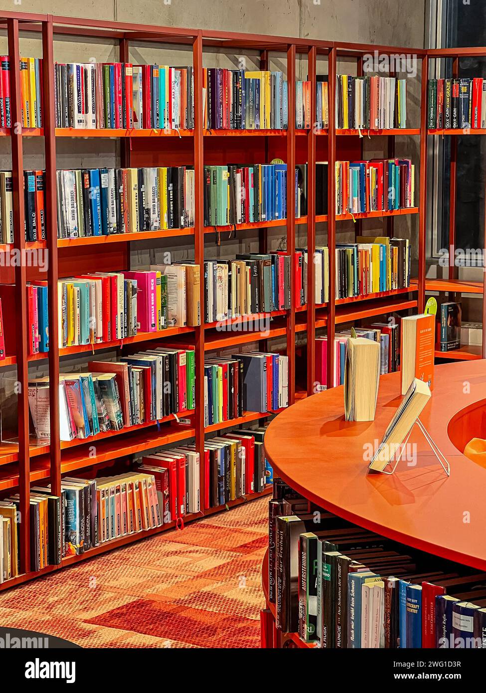 Bookshelves with various books in the city library Stock Photo Alamy