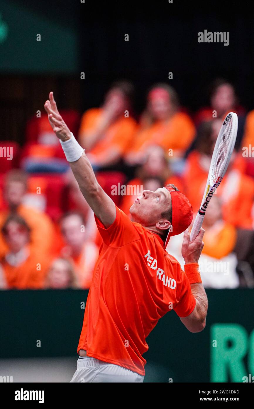 GRONINGEN, NETHERLANDS FEBRUARY 2 Tallon Griekspoor of The Netherlands gets read to hit a