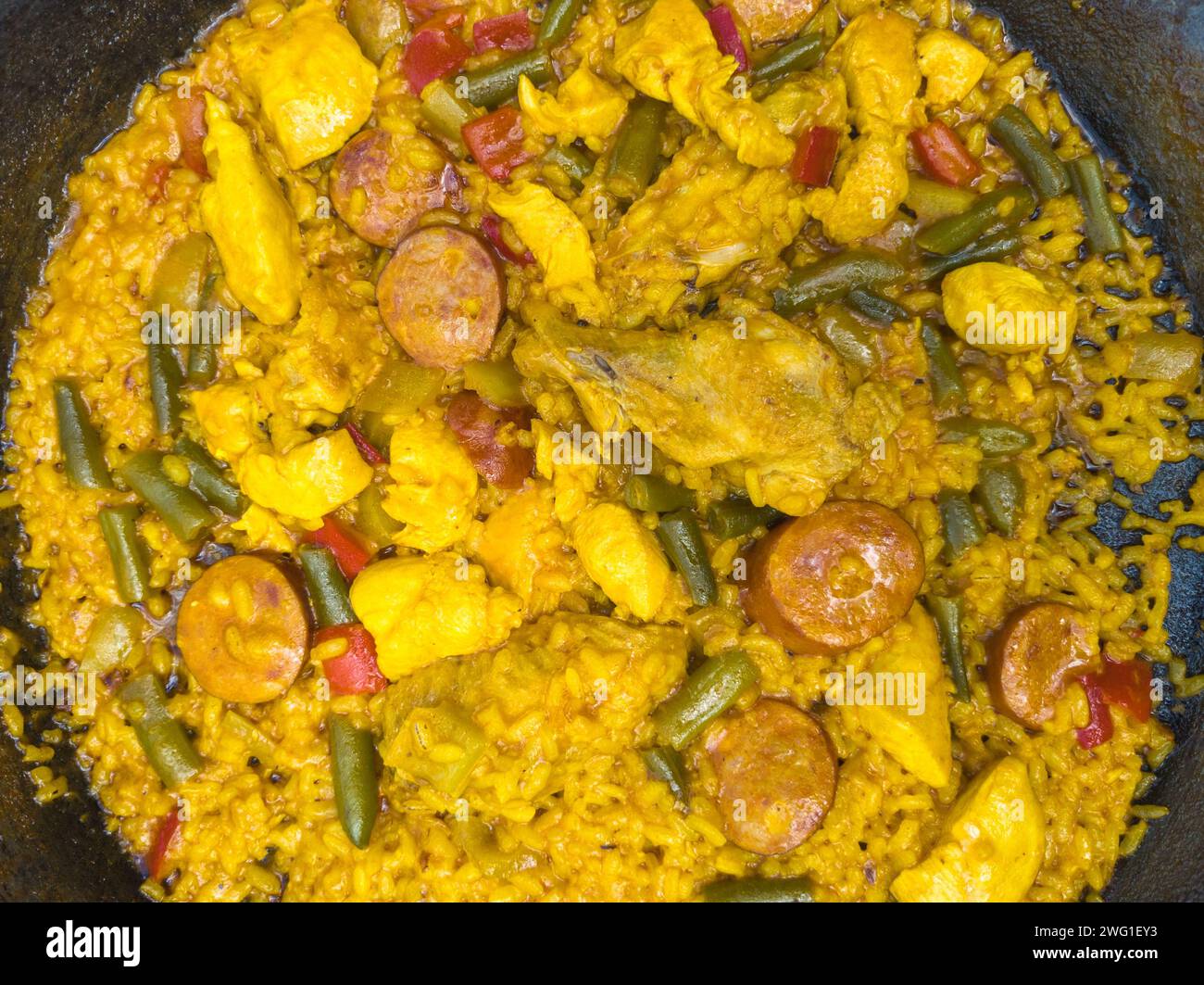Spanish paella dish full frame Stock Photo