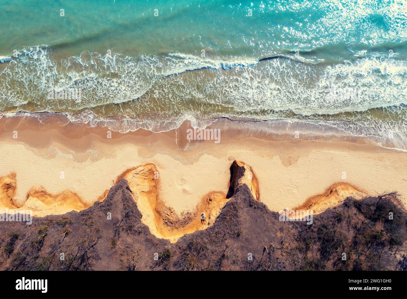 Top view of the seascape. Sea and clay steep coast in autumn Ukraine, Europe Stock Photo