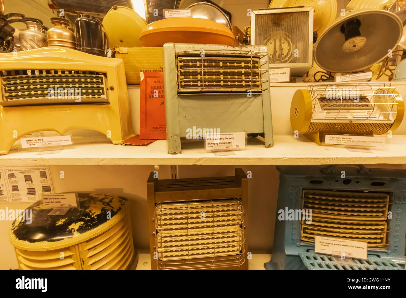 England, Sussex, East Sussex, Seaford, Seaford Museum, Display of Vintage Electric and Gas Heaters Stock Photo