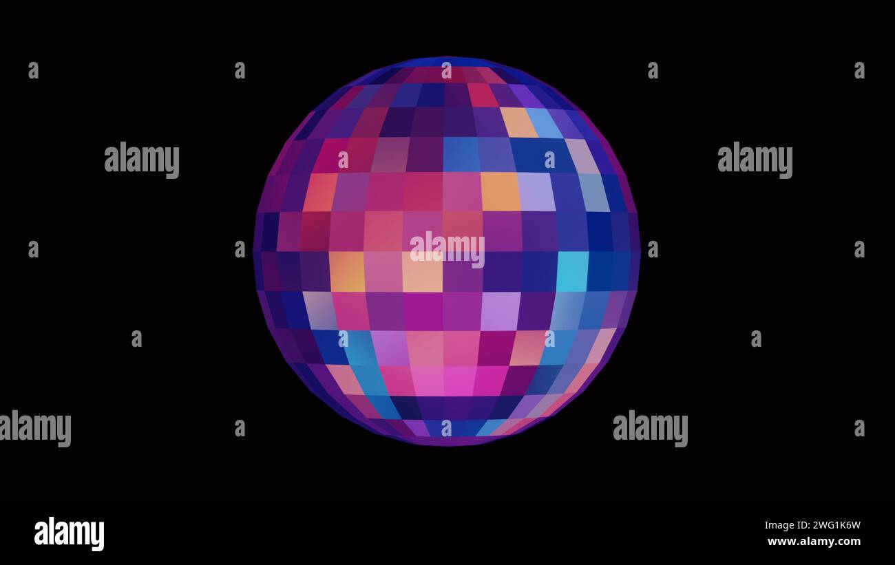 3D disco ball loop animation on a black background, featuring dazzling