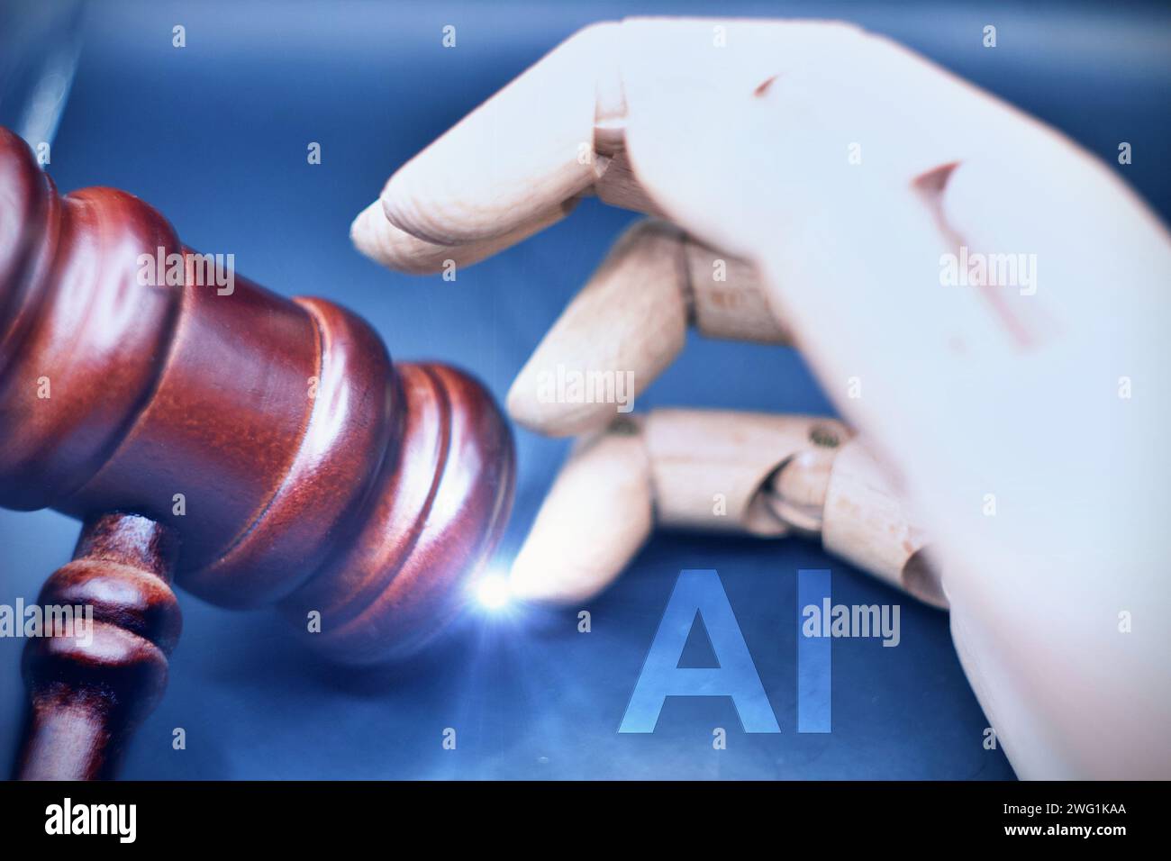 AI related law concept shown by robot hand using lawyer working tools
