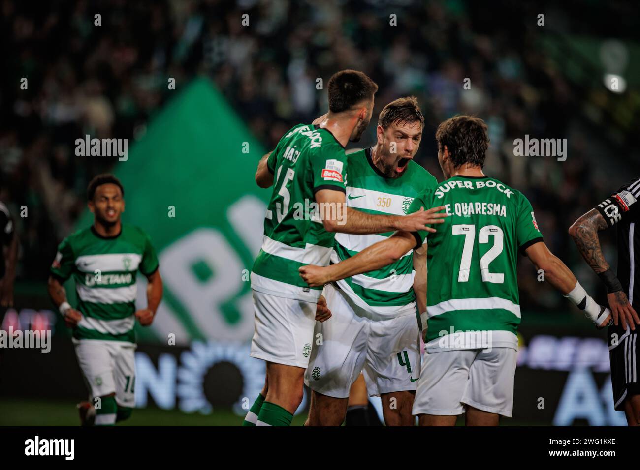 Players of Sporting celebrate after goal scored by Sebastian Coates during Liga Portugal 23/24 game between Sporting CP and Casa Pia AC, Estadio Jose Stock Photo