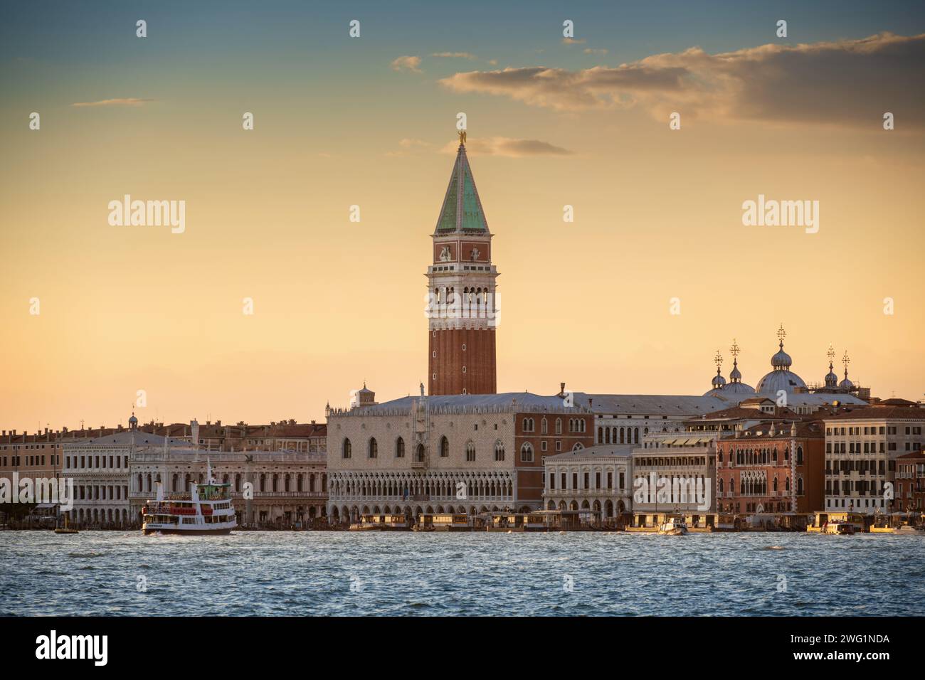 Campanile di San Marco & Doge's Palace at sunset, Venice, Italy Stock Photo