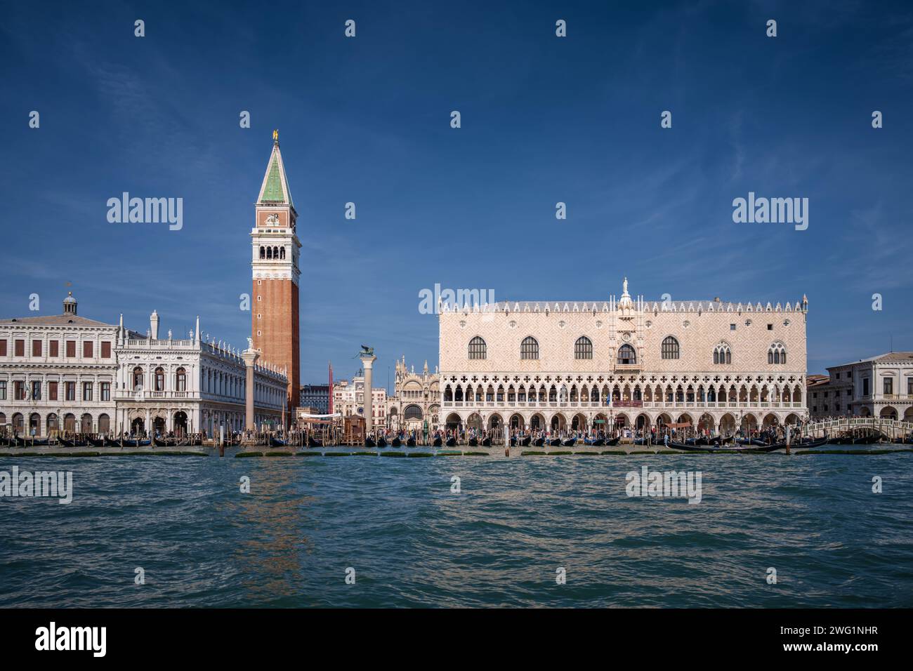 Doge's Palace, Marciana Library & St Mark's Campanile, Venice, Italy Stock Photo