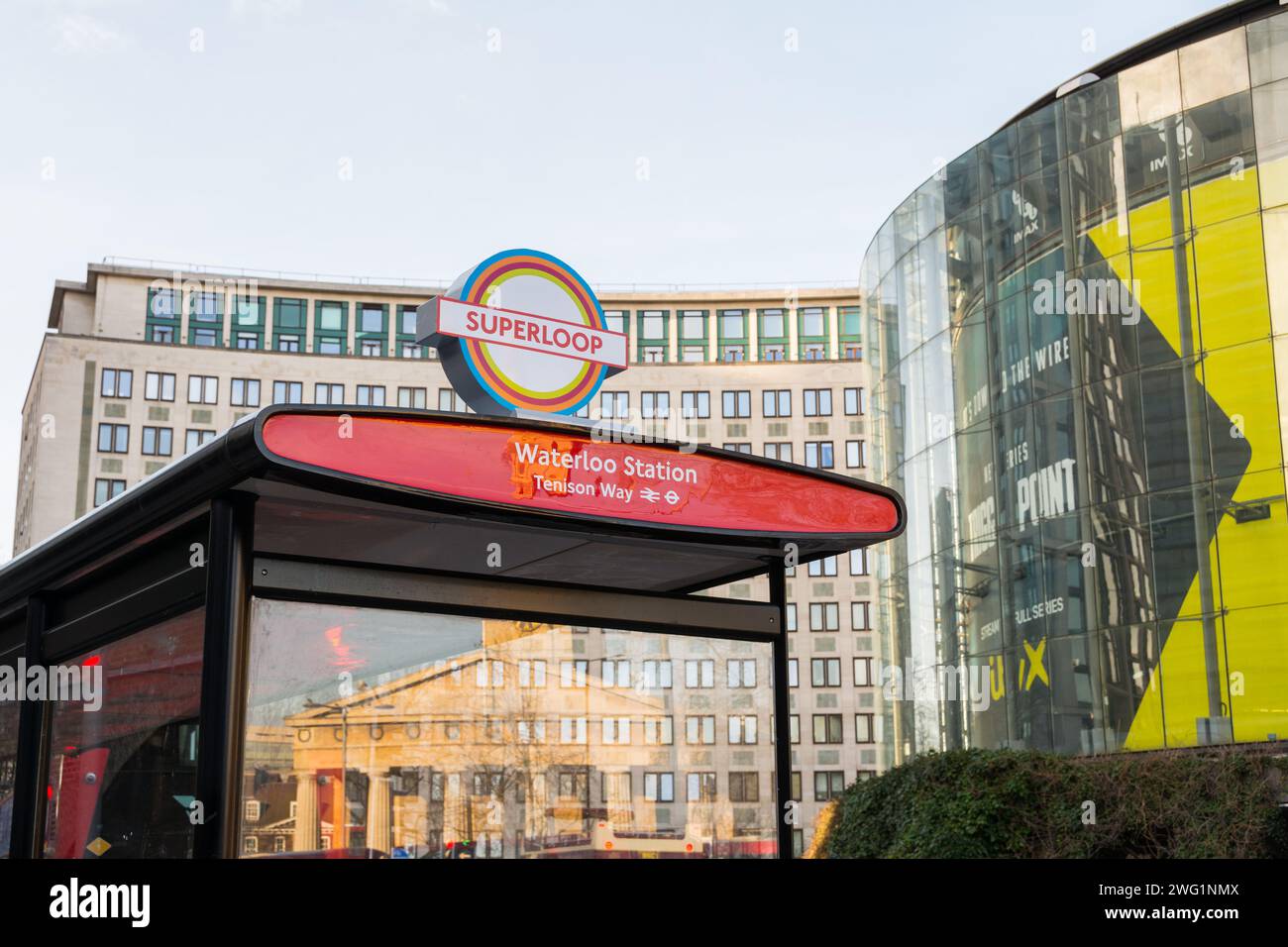 Colourful Superloop Roundel on Tenison Way, outside Waterloo station, London, England, U.K. Stock Photo