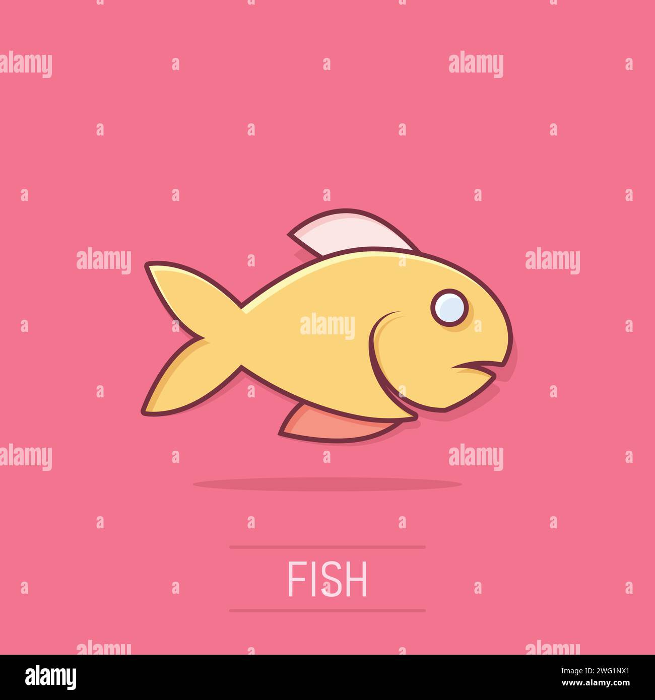 Fish icon in comic style. Seafood cartoon vector illustration on white ...