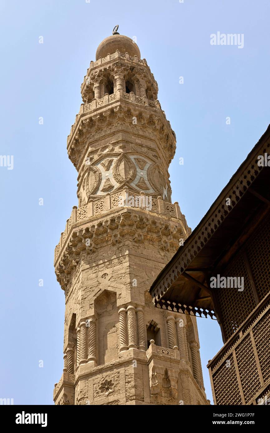 Qalawun Complex Minaret Complex of Sultan al-Mansur Qalawun on Muizz Street in Cairo, Egypt Stock Photo