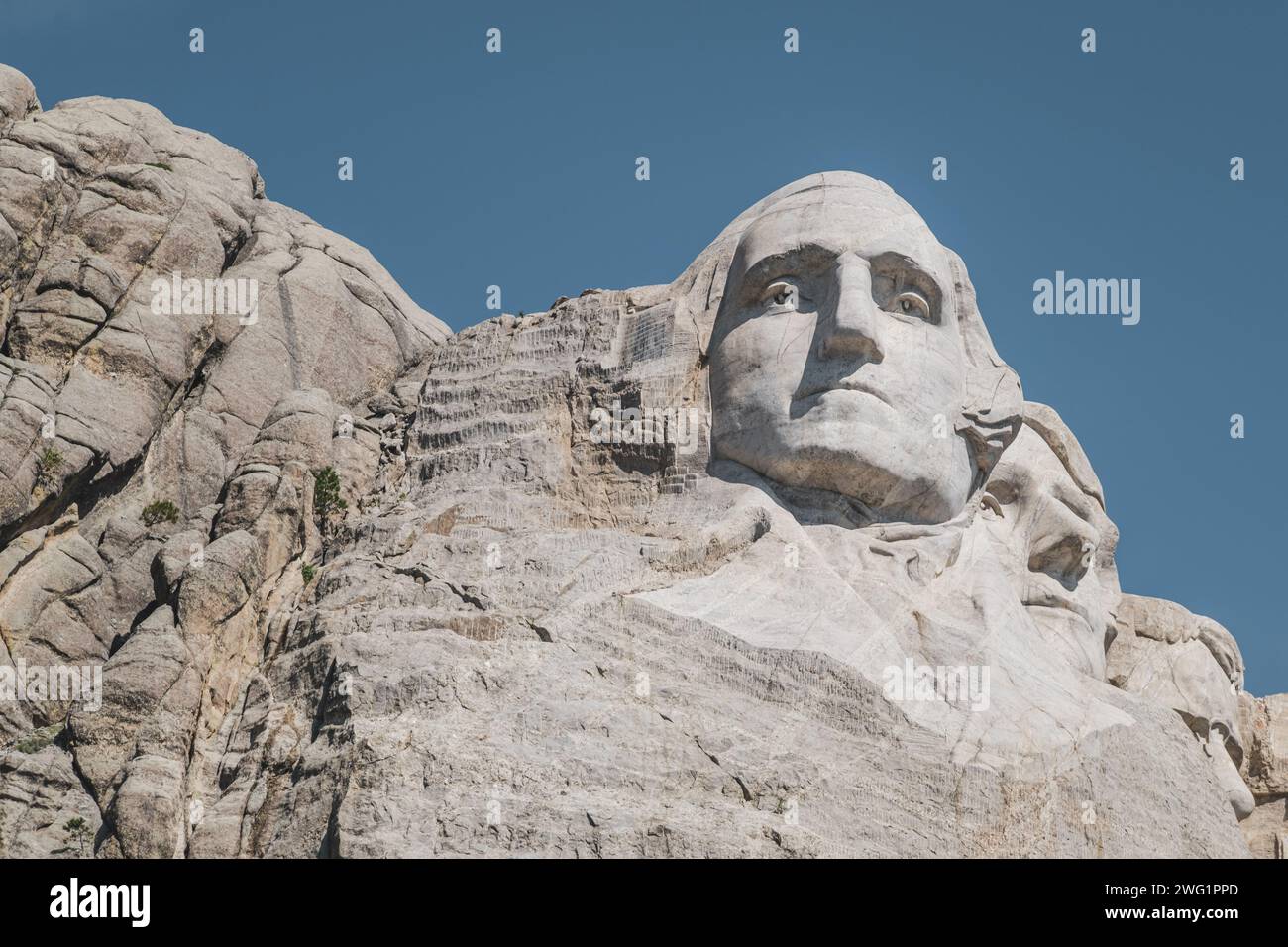 Close-up view of George Washington carved into the mountainside at Mt. Rushmore Stock Photo
