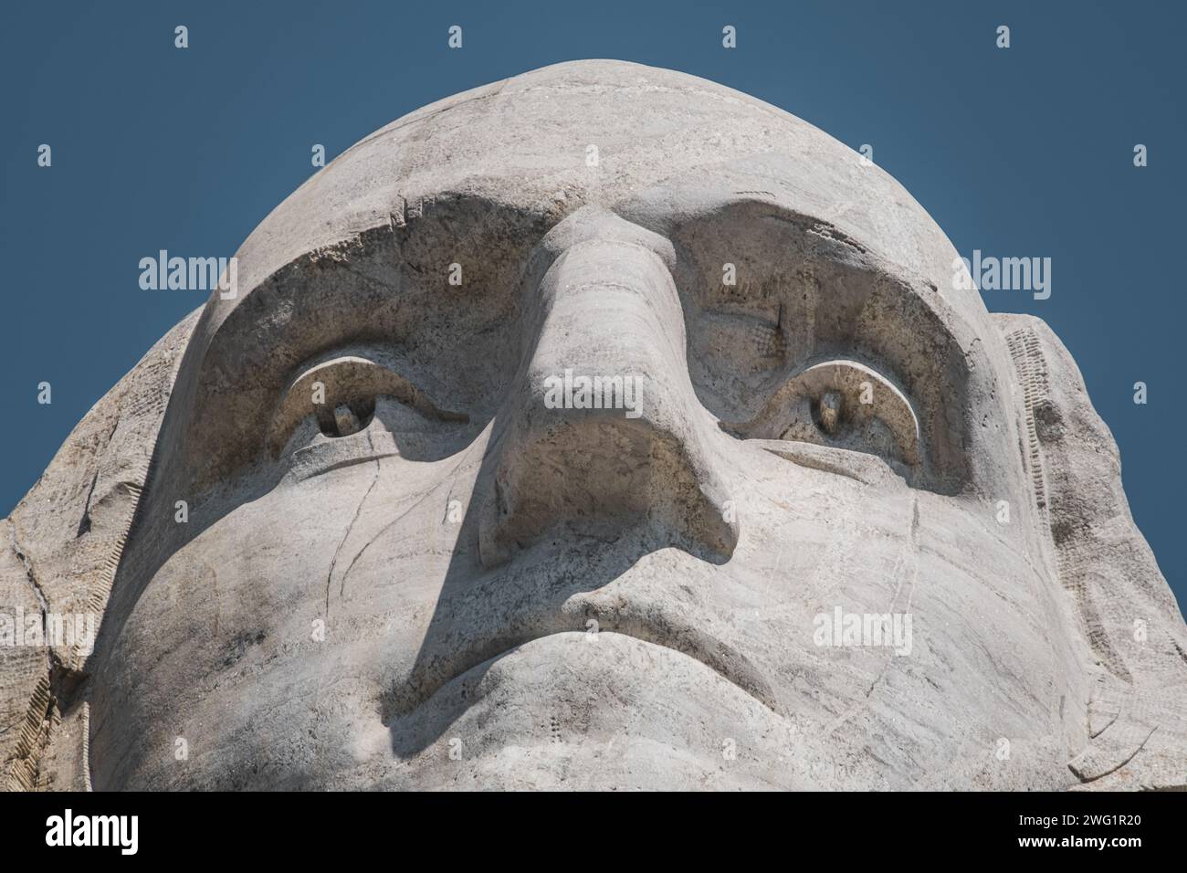 Close-up view of George Washington carved into the mountainside at Mt. Rushmore Stock Photo