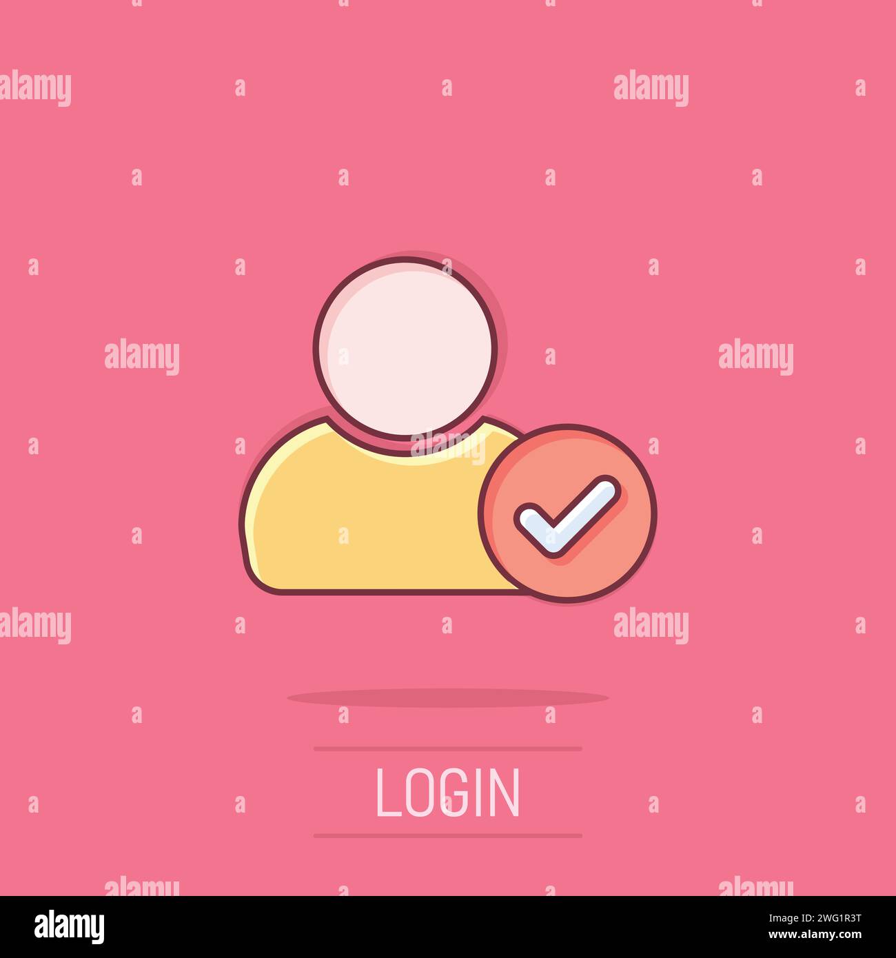 Login icon in comic style. People secure access cartoon vector illustration on white isolated background. Password approved splash effect business con Stock Vector