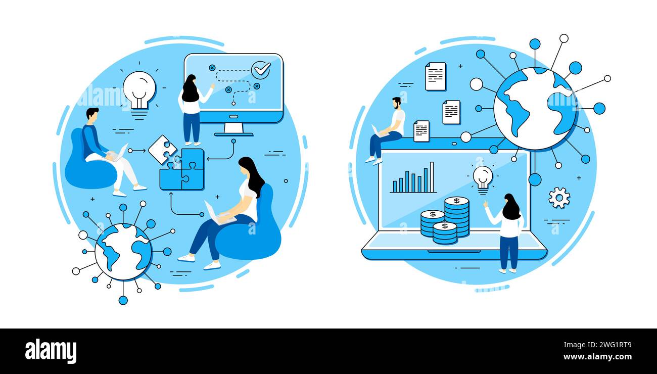 Online ecommerce vector icons set. Business strategy, Problem solving. Metaphor icons. Stock Vector