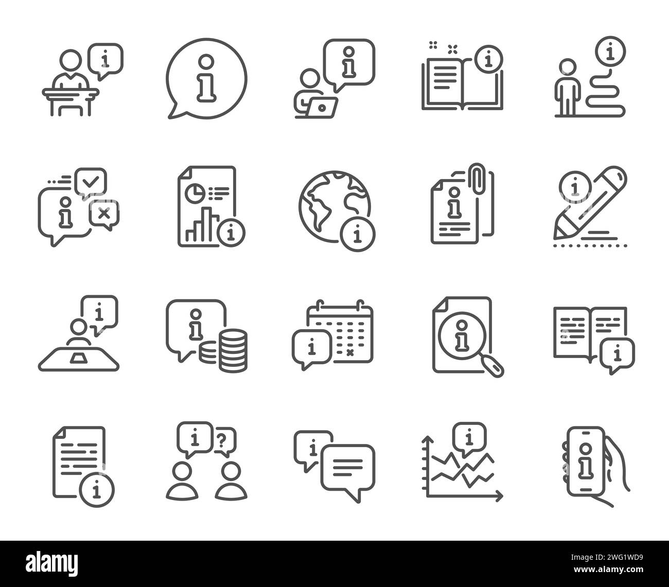 Info center line icons. Reception information, Journey path, Guide book icons. Vector Stock Vector