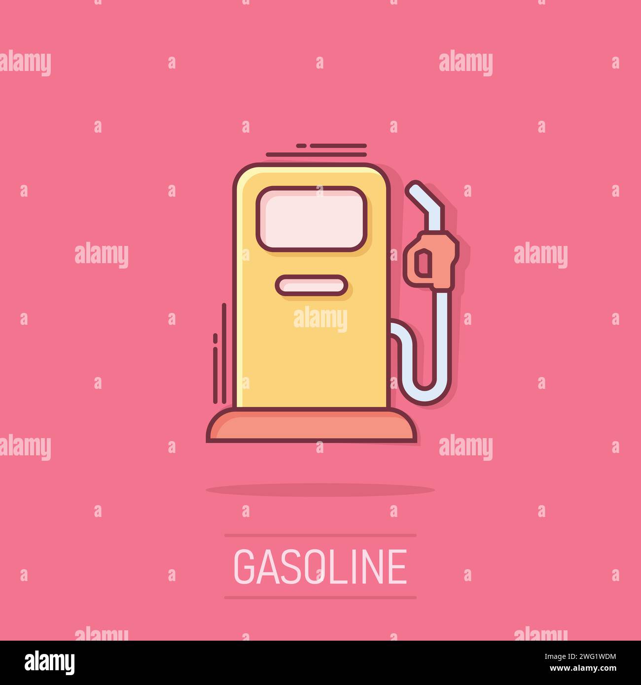 Fuel pump icon in comic style. Gas station cartoon sign vector illustration on white isolated background. Petrol splash effect business concept. Stock Vector