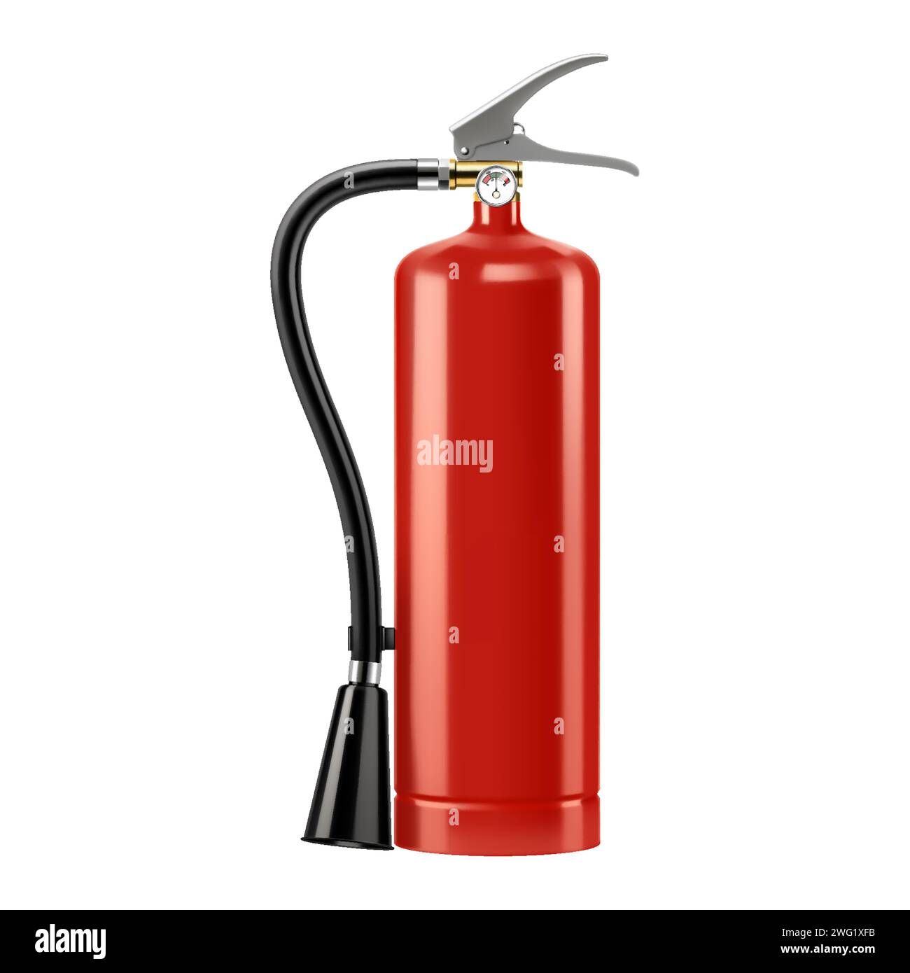 Red fire extinguisher with nozzle isolated on white background