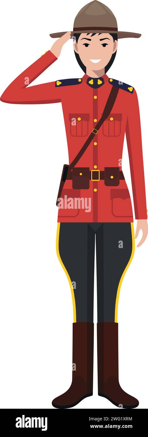 Standing Canadian Policewoman Officer in Traditional Uniform Character Icon in Flat Style. Stock Vector