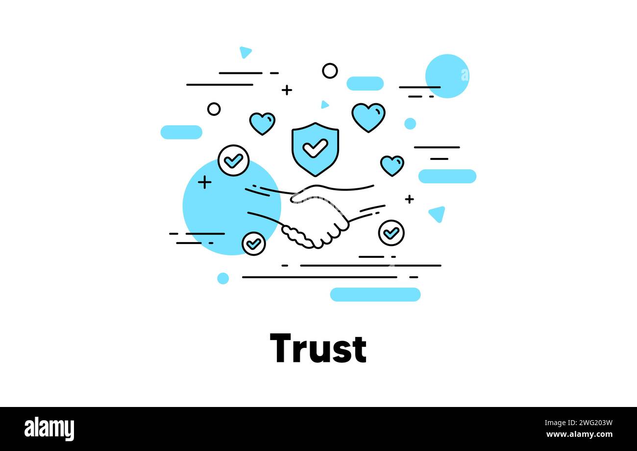 Trust line icon. Partnership deal, Friendship and Certainty. Respect handshake, integrity and insurance. Vector Stock Vector