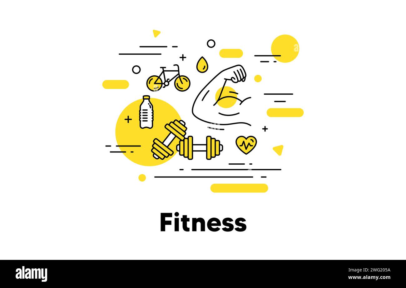 Fitness strong arm line icon. Muscle hand, muscular gym fit, dumbbell ...