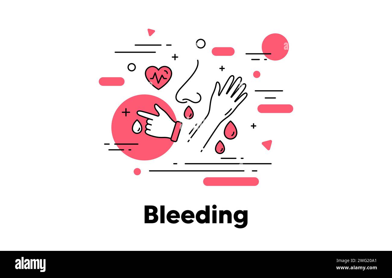 Bleeding line icon. Nose bleed, blood from wound. Diabetes symptom ...