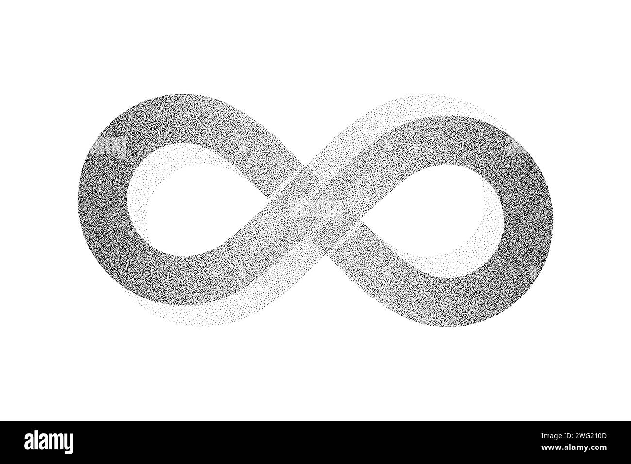 Dotwork Infinity symbol pattern background. Black noise stipple dots. Dotted vector Stock Vector