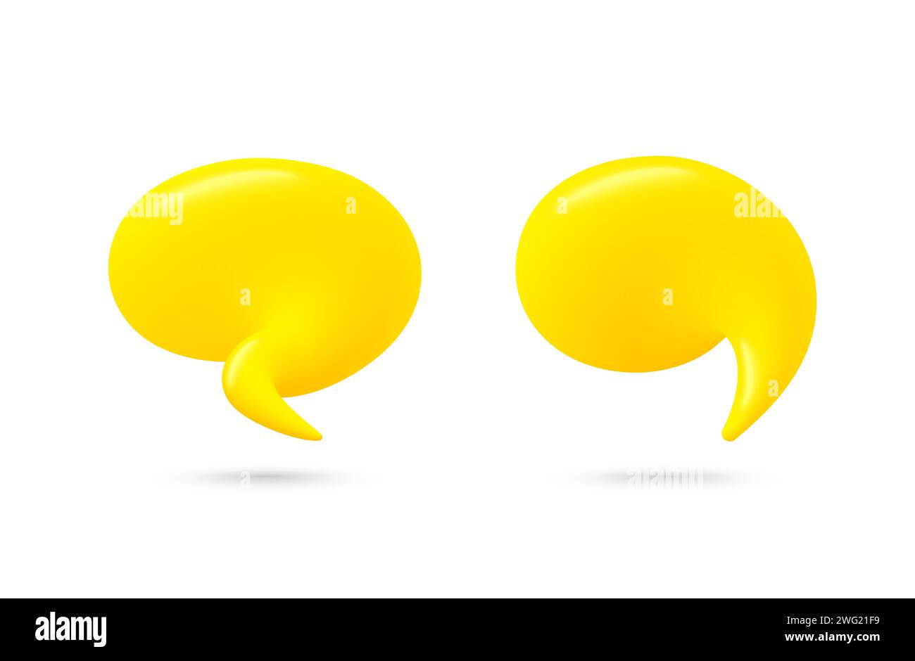 Chat Speech Bubble set. Yellow 3d talk balloon. Think and Speak cloud with smooth blend. Vector Stock Vector