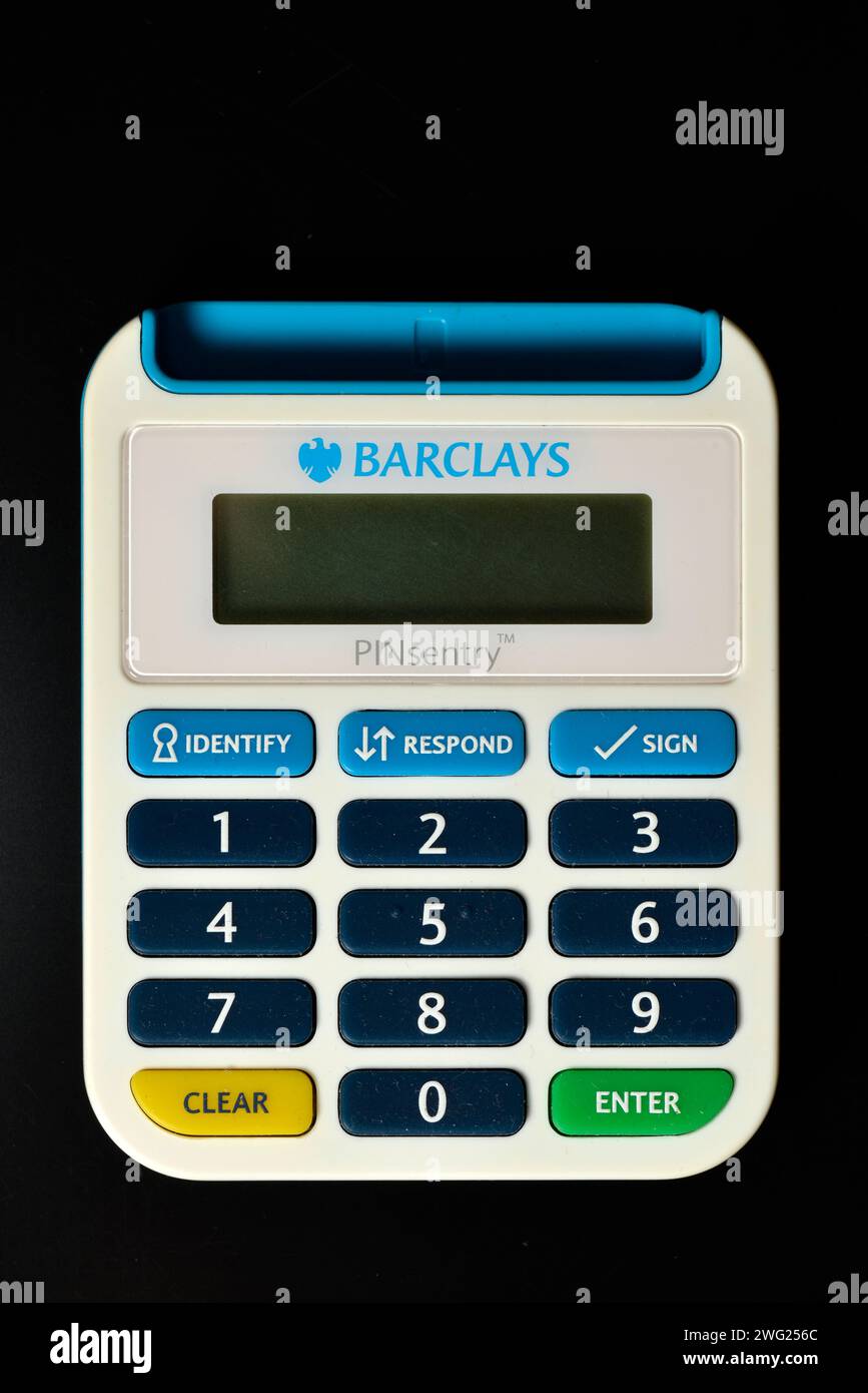Barclays Pinsentry card reader device on black Stock Photo