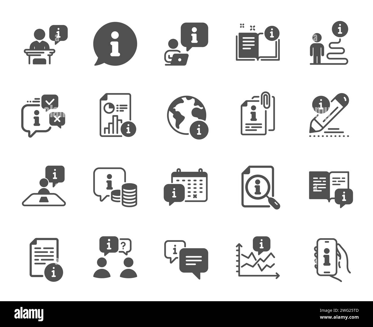 Info center icons. Reception information, Journey path, Guide book icons. Vector Stock Vector