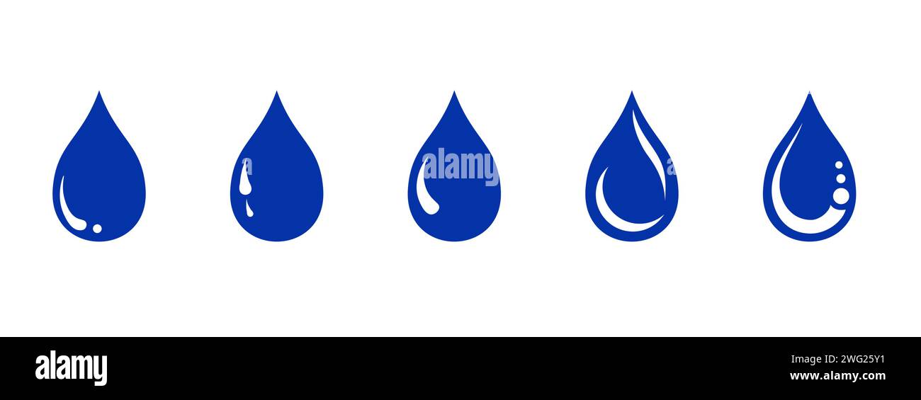 Water drop icon set. Flat droplet logo shapes collection, Blood or oil ...