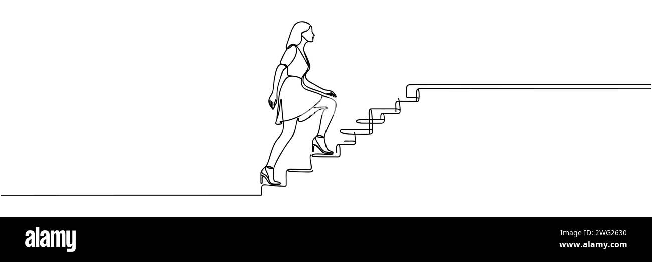 business and education concept. Woman climbing stairs continuous one