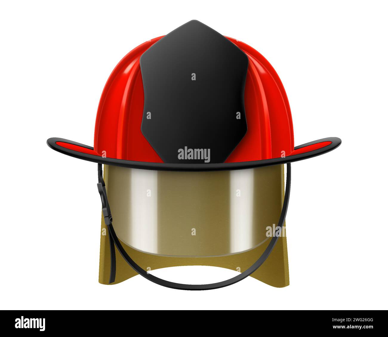 Firefighter Helmet or Fireman Hat isolated on white background. Realistic 3d vector illustration isolated on white background. Firefighter gear, red h Stock Vector