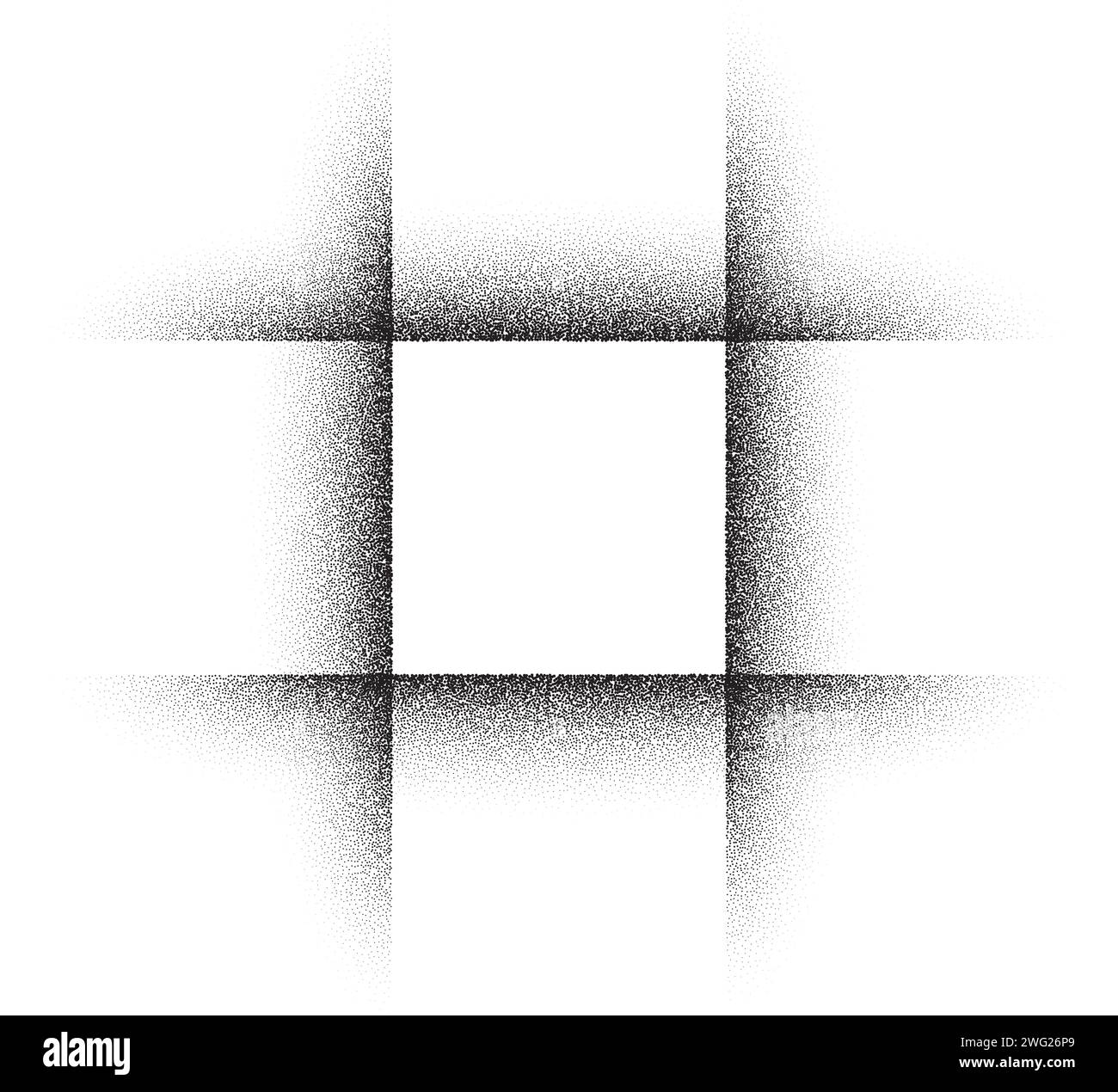 Dotwork square grid pattern background. Black noise stipple net dots. Dotted vector Stock Vector