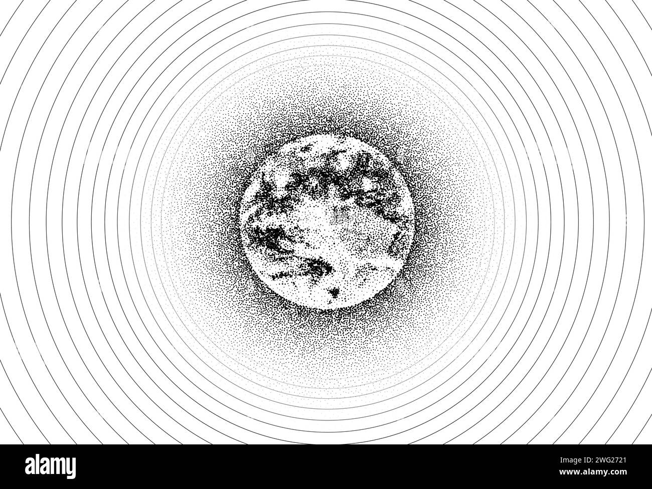 Dotwork Earth day background. Black noise stipple dots planet. Dotted vector Stock Vector