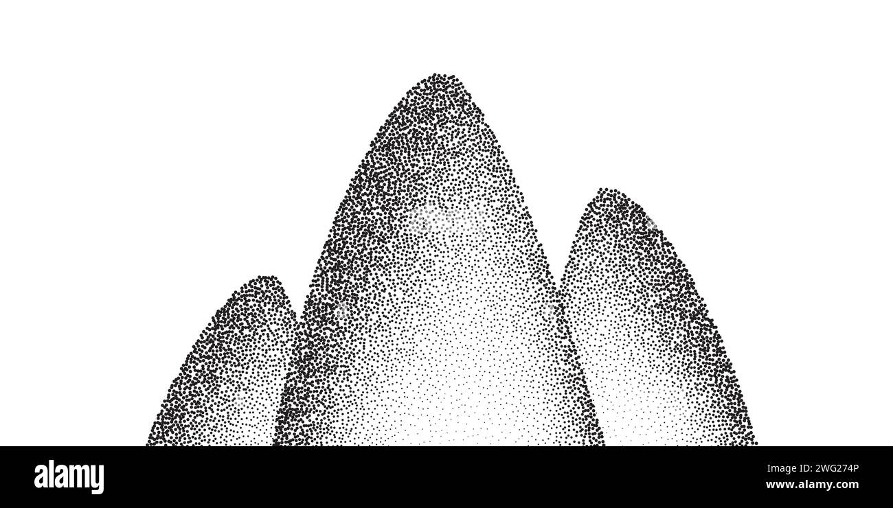 Dotwork mountain pattern background. Black noise stipple dots hills. Dotted vector Stock Vector