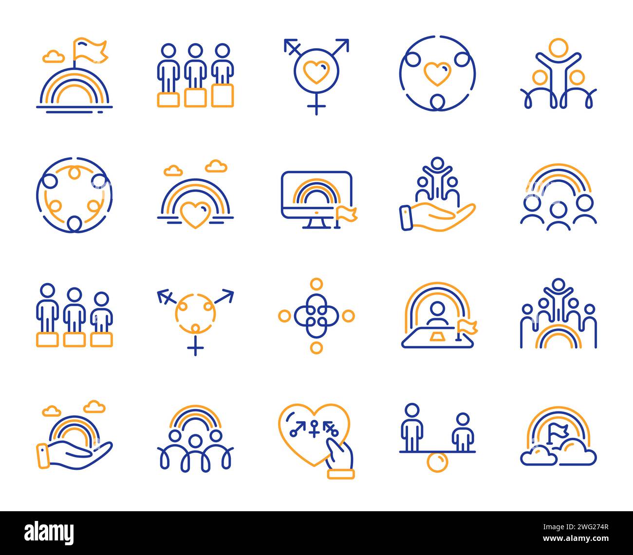 Equality, Equity and Diversity line icons. LGBT rights, Equal opportunities and respective needs icons. Vector Stock Vector