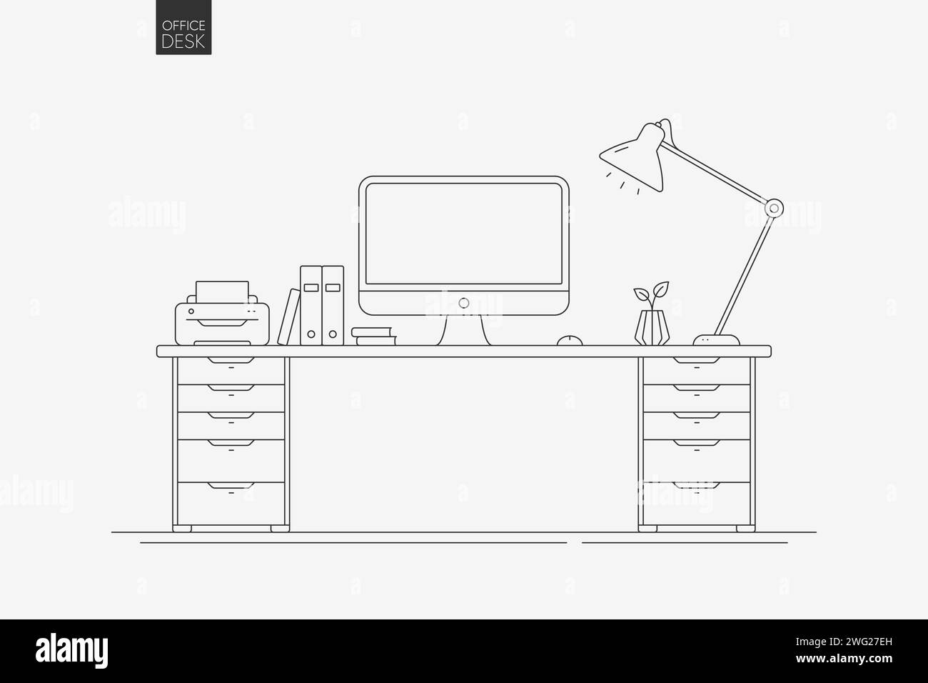 Office desk line background. Workplace with computer. Modern office