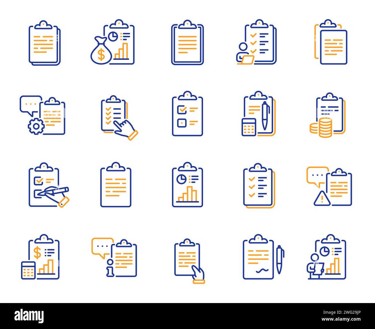 Checklist documents line icons. Agreement info, Clipboard manager ...