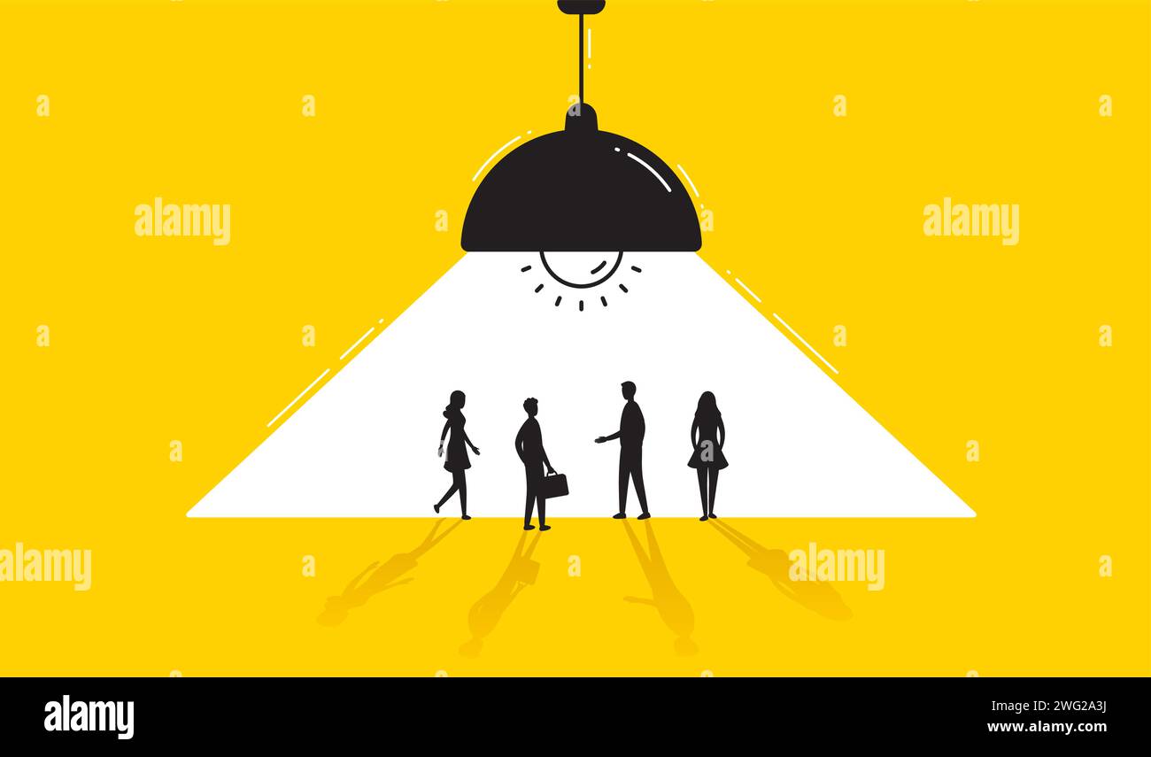 Secret business team meeting. People silhouettes under ceiling lamp ...