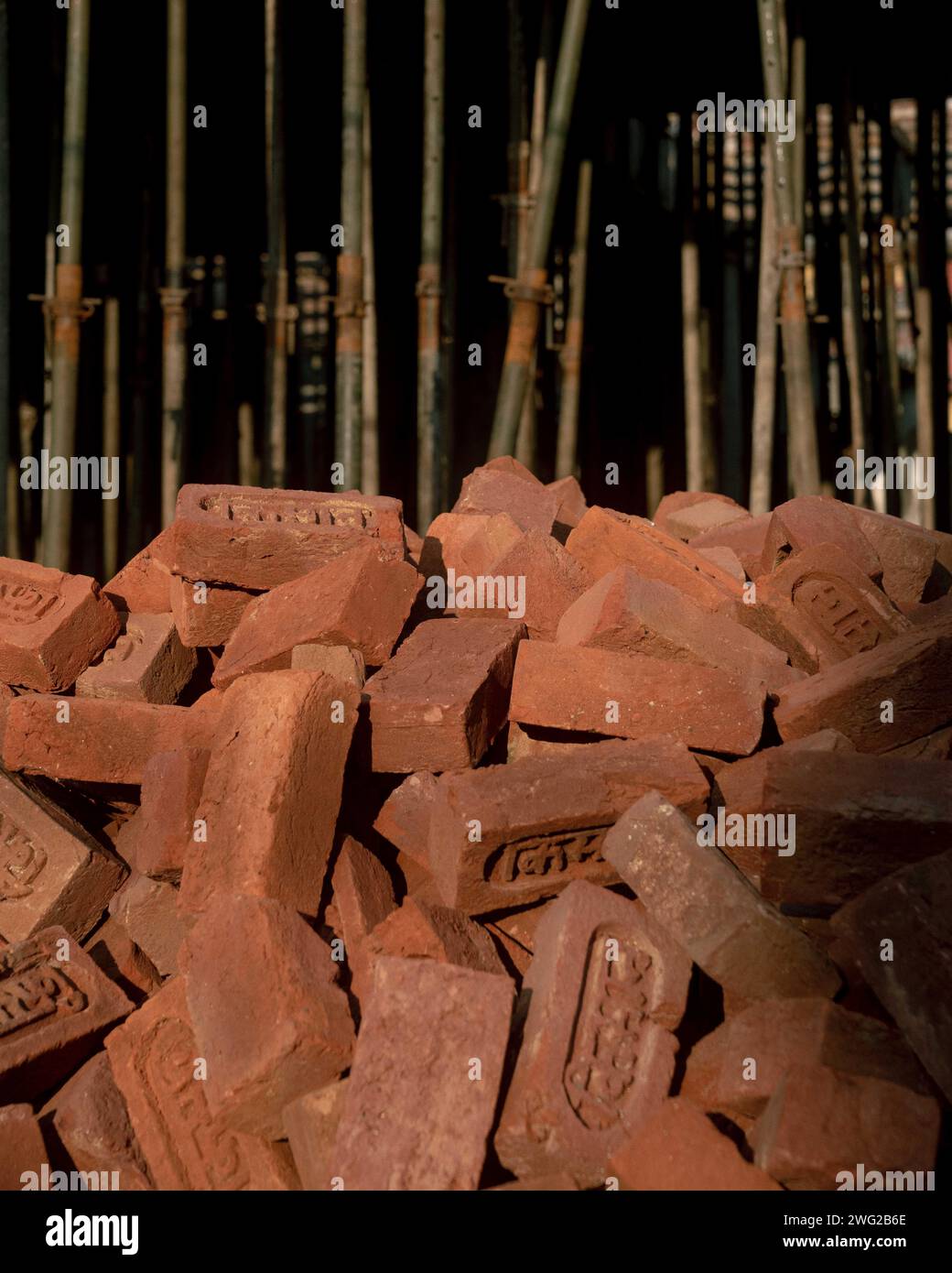 Bricks on a construction site in Birendranagar, Karnali Province, Nepal. Stock Photo