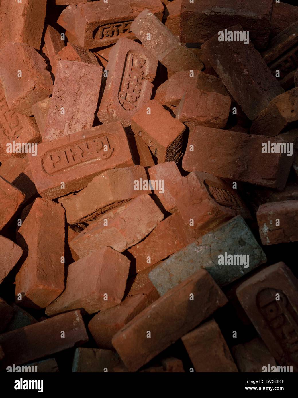 Bricks on a construction site in Birendranagar, Karnali Province, Nepal. Stock Photo