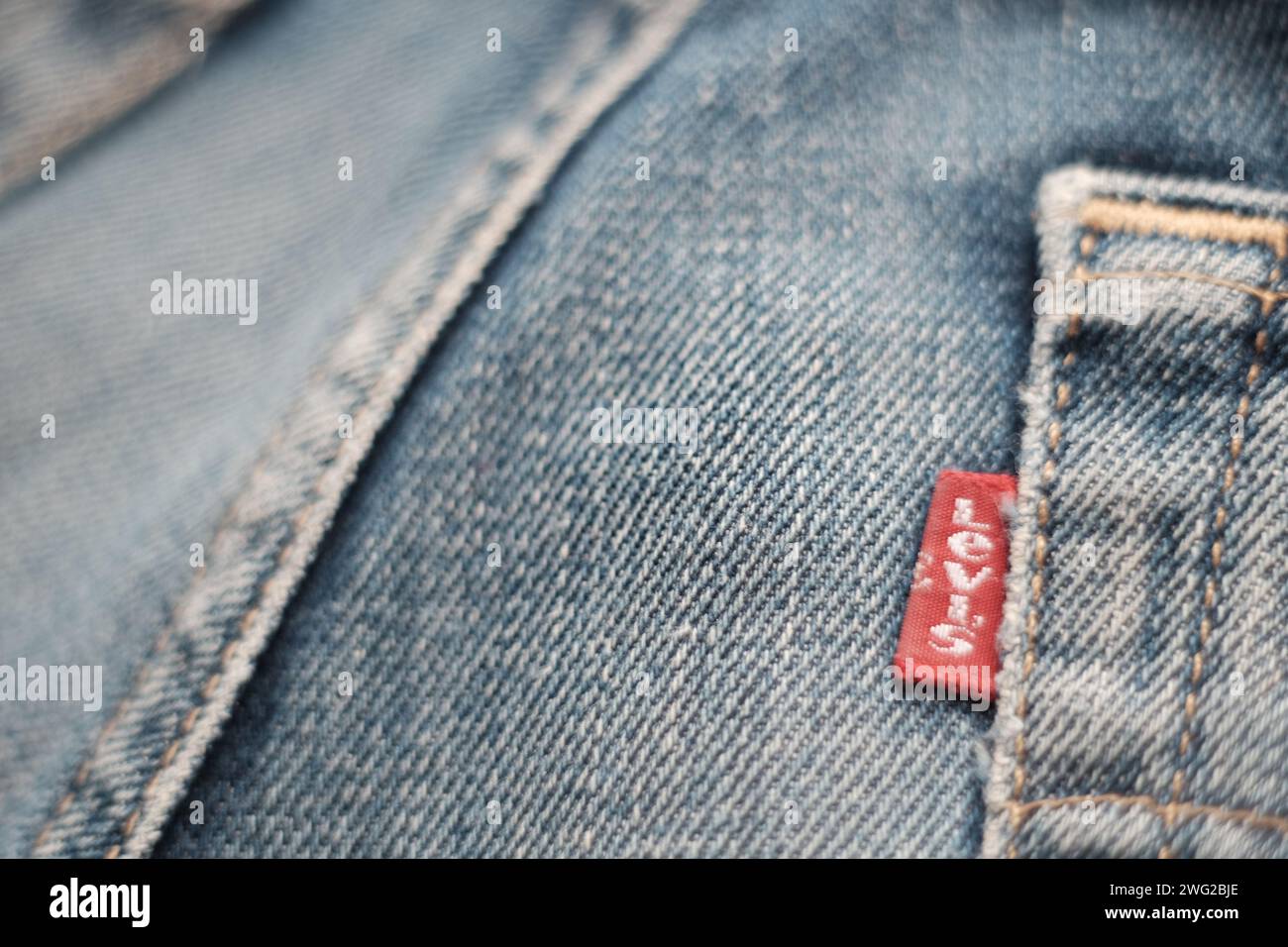 Original vintage levi's denim jeans detail of rear label Stock Photo