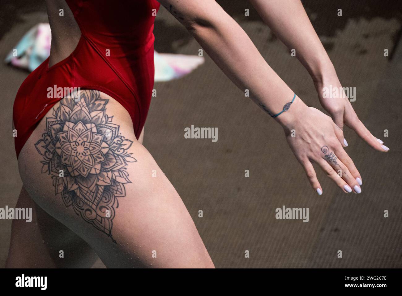 Doha, Qatar. 02nd Feb, 2024. Kaja Skrzek of Poland competes in the diving  1m springboard women preliminary during the 21st World Aquatics  Championships at the Hamad Aquatic Center in Doha (Qatar), February, image size:1300x956