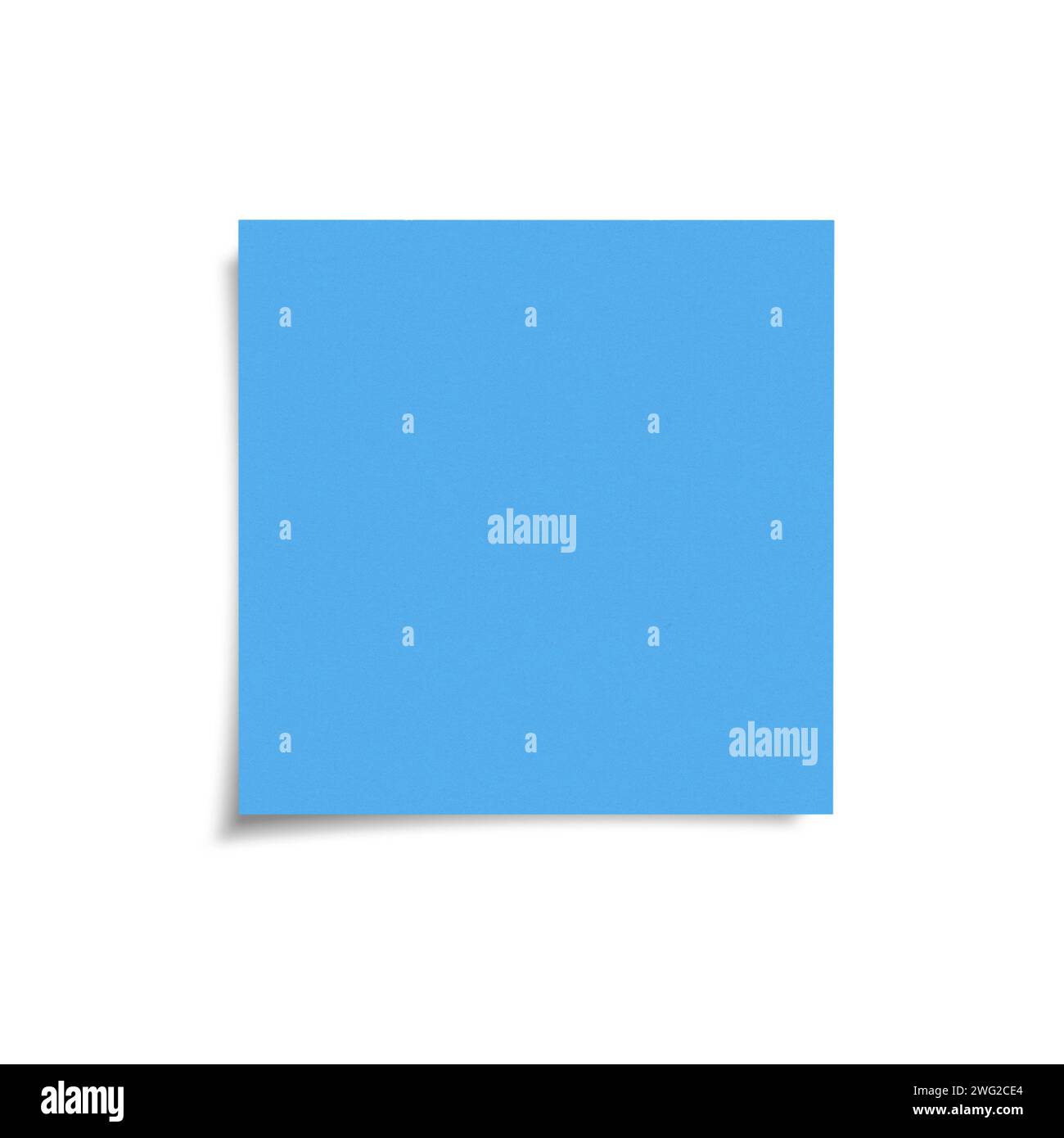 Blue empty sticky note with shadow isolated on white background, front view adhesive paper with copy space Stock Photo
