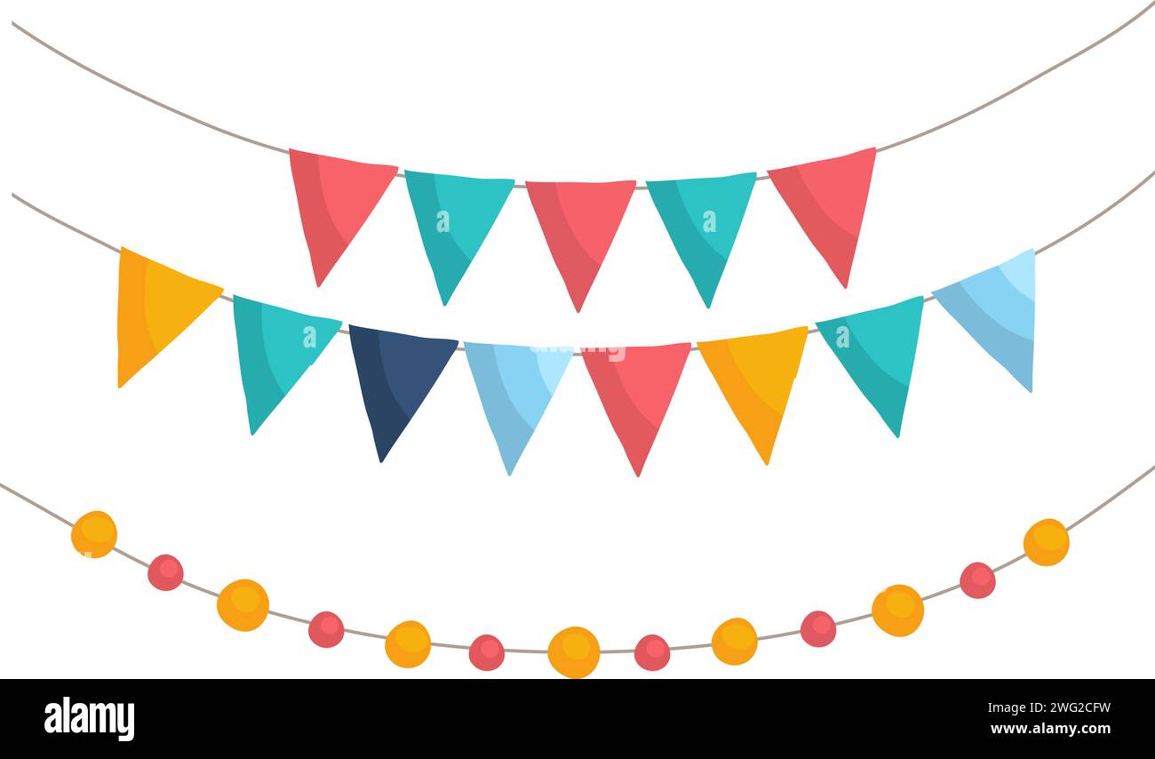 Flags and light bulbs for birthday. Festive decorations for holiday or ...