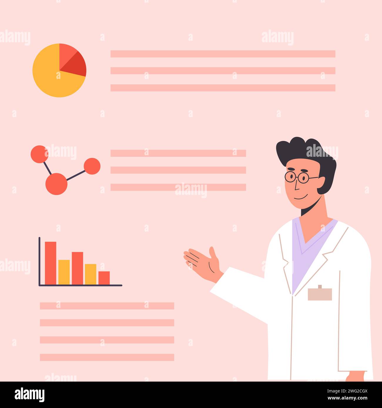 Medical scientist with diagrams and molecule. Male therapist in gown ...