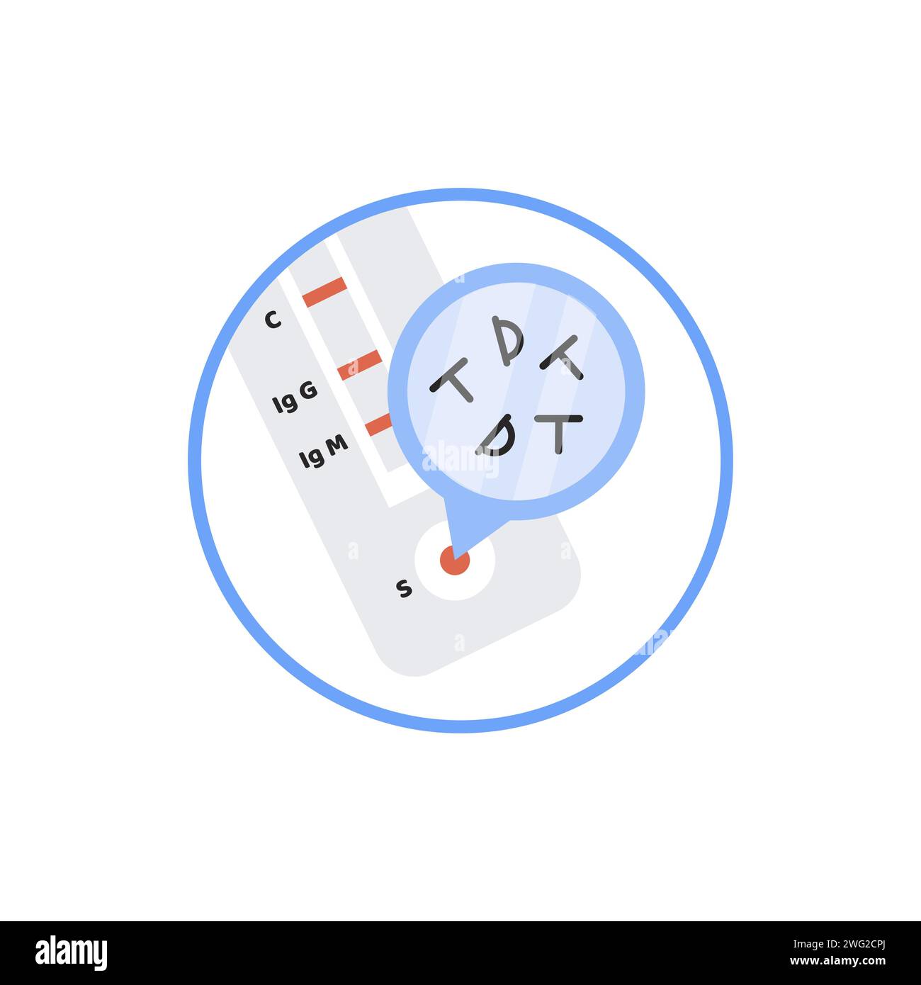 Covid-19 Rapid test with Antigen molecules. Round emblem of Coronavirus ...